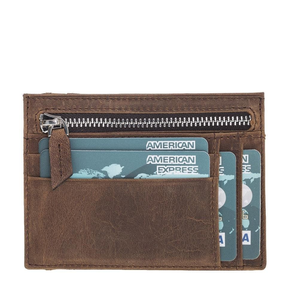 Zip Leather Card Holder - TORONATA - color_ Saddle Brown