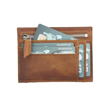 Zip Leather Card Holder - TORONATA - color_ Sandy Tan