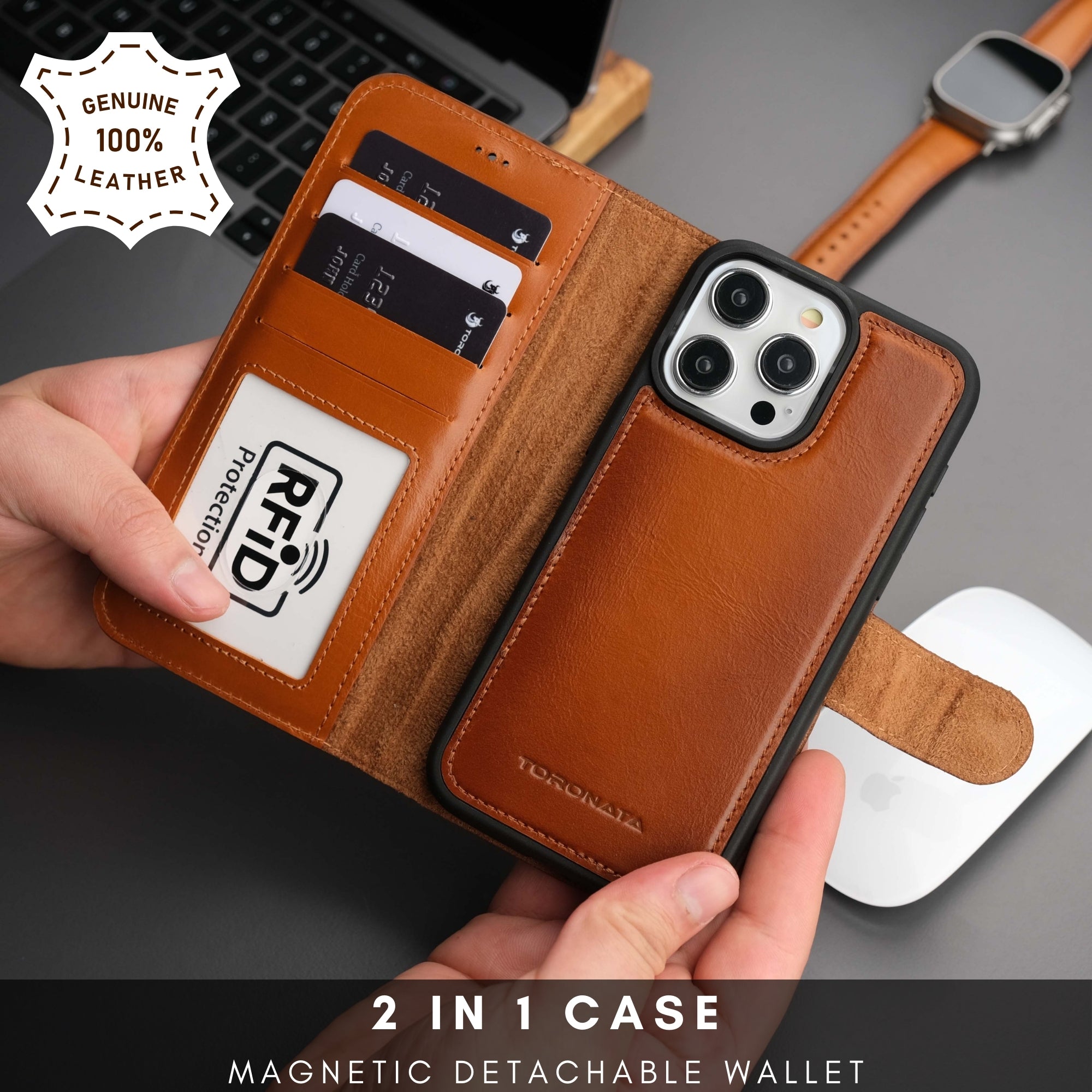 Casper Leather iPhone 15 Pro Wallet Case | MagSafe-Tan---TORONATA