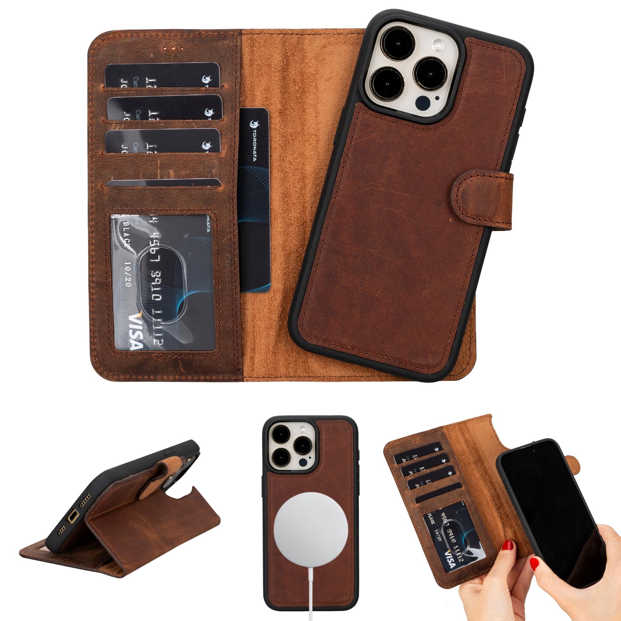 Toronata Casper Leather Detachable Wallet for iPhone 15 iPhone 15 Pro Max / Dark Brown