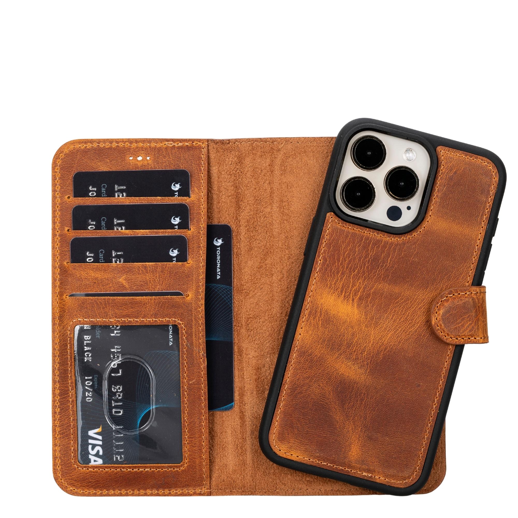 casper leather iphone 15 series wallet case - toronata - #color_light-brown #color_light brown