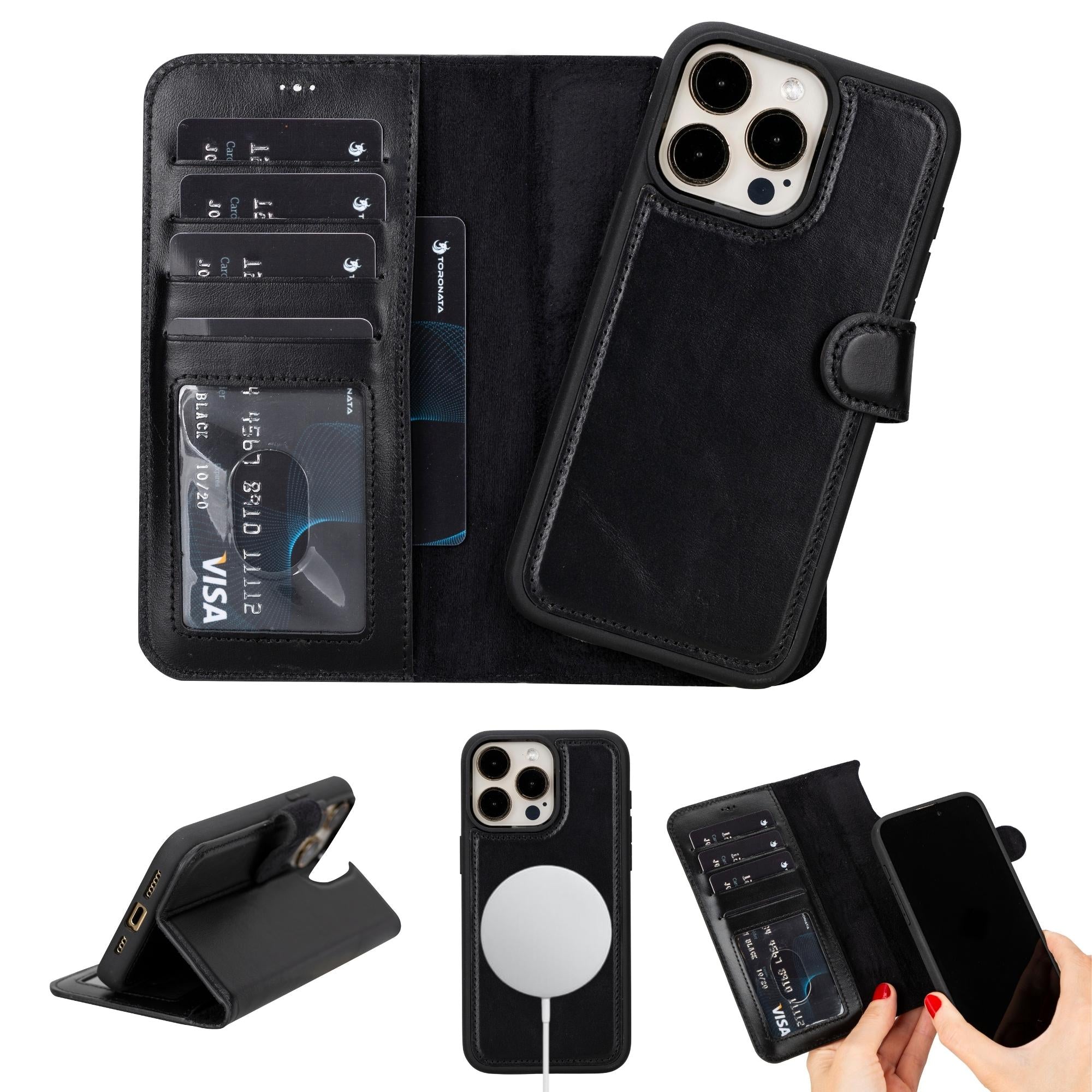 Casper Leather Detachable Wallet for iPhone 15 iPhone 15 Pro / Black