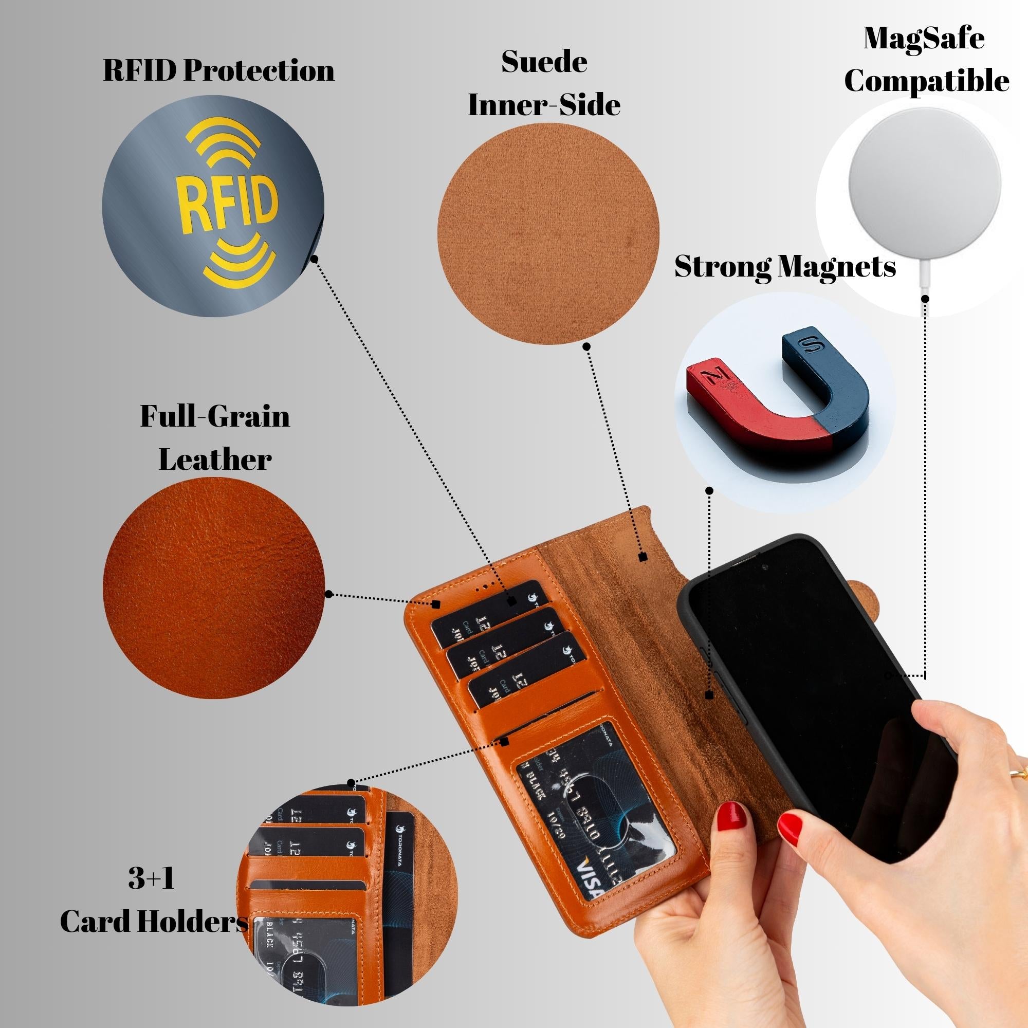 casper leather iphone 15 series wallet case - toronata - 