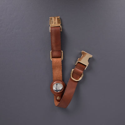 Charlotte Handcrafted Calfskin Leather Dog Collar - Compatible with AirTag 