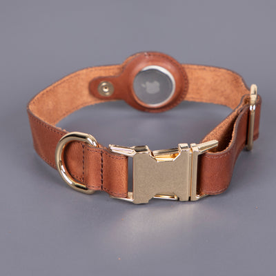 Charlotte Handcrafted Calfskin Leather Dog Collar - Compatible with AirTag 