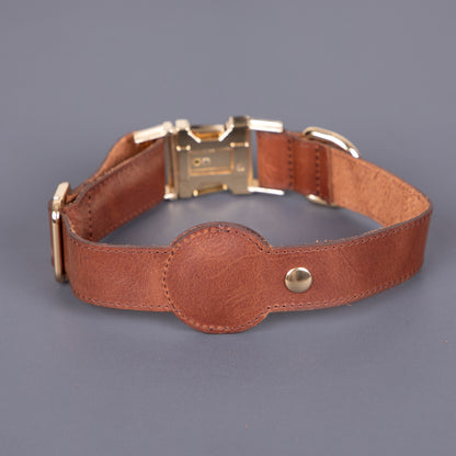 Charlotte Handcrafted Calfskin Leather Dog Collar - Compatible with AirTag 
