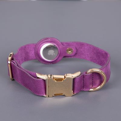 Charlotte Handcrafted Calfskin Leather Dog Collar - Compatible with AirTag 