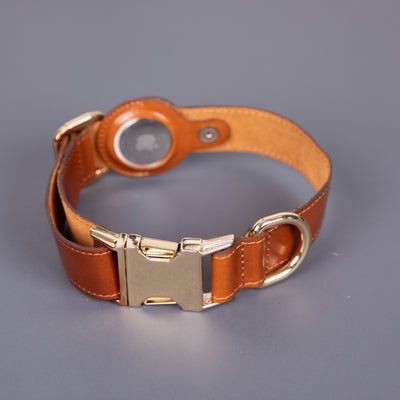 Charlotte Handcrafted Calfskin Leather Dog Collar - Compatible with AirTag 