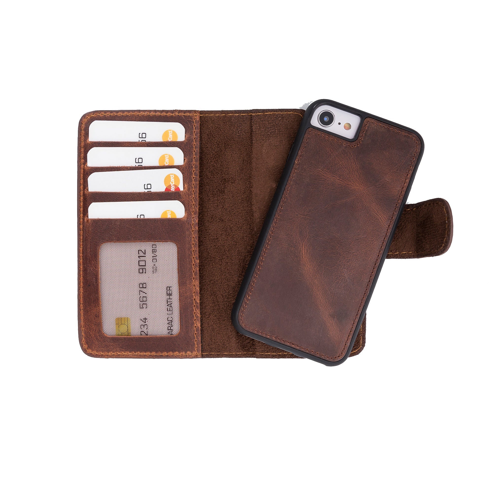 Magic iPhone 16E Detachable Leather Wallet Case - TORONATA - color_ Saddle Brown