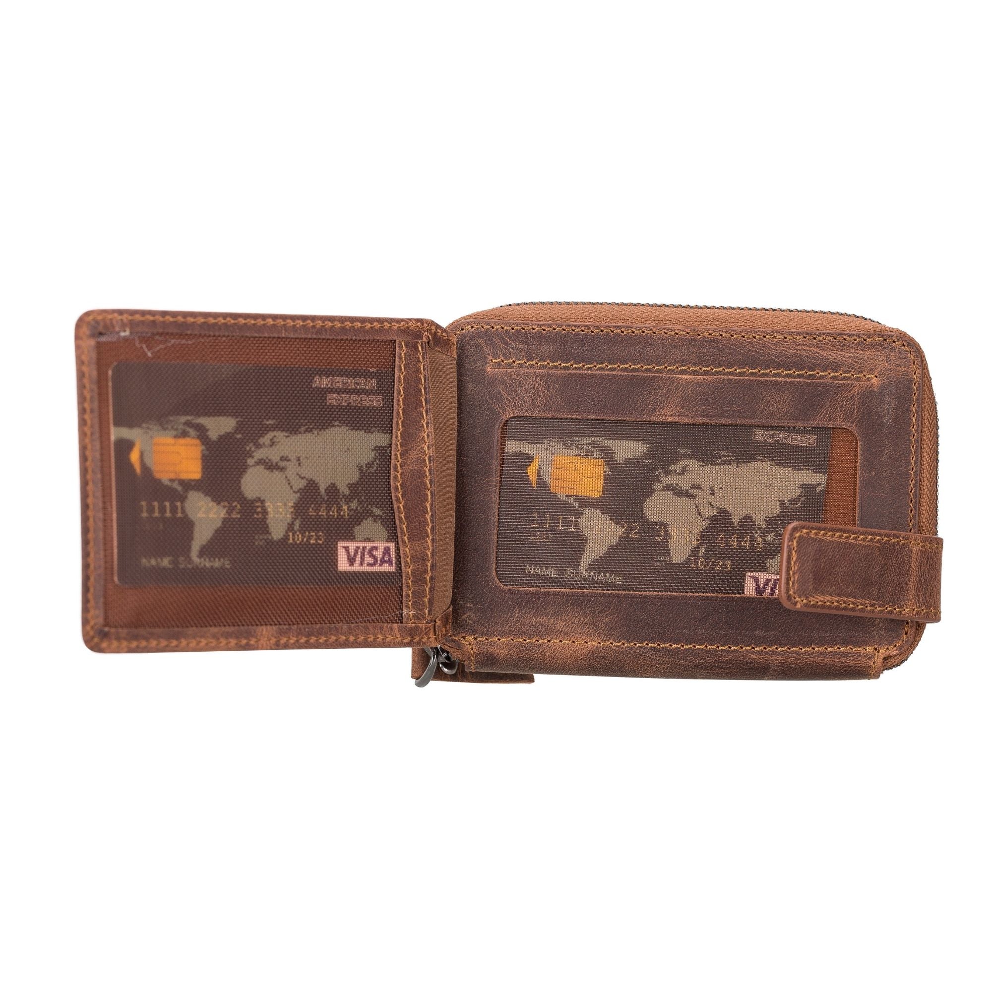 powell handmade unisex leather wallet with zippered compartment - toronata - 