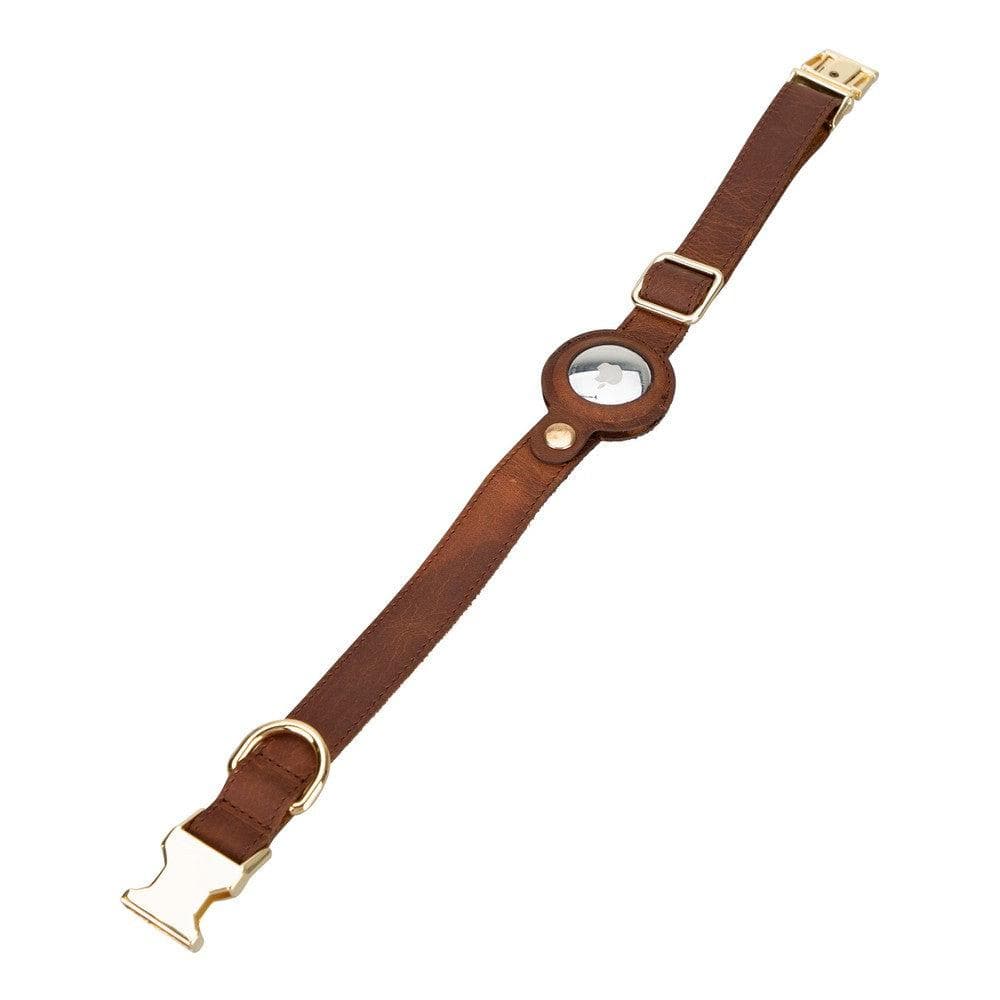 Pet Leather Collar with Apple AirTag Compatible Slot - TORONATA - color_ Saddle Brown