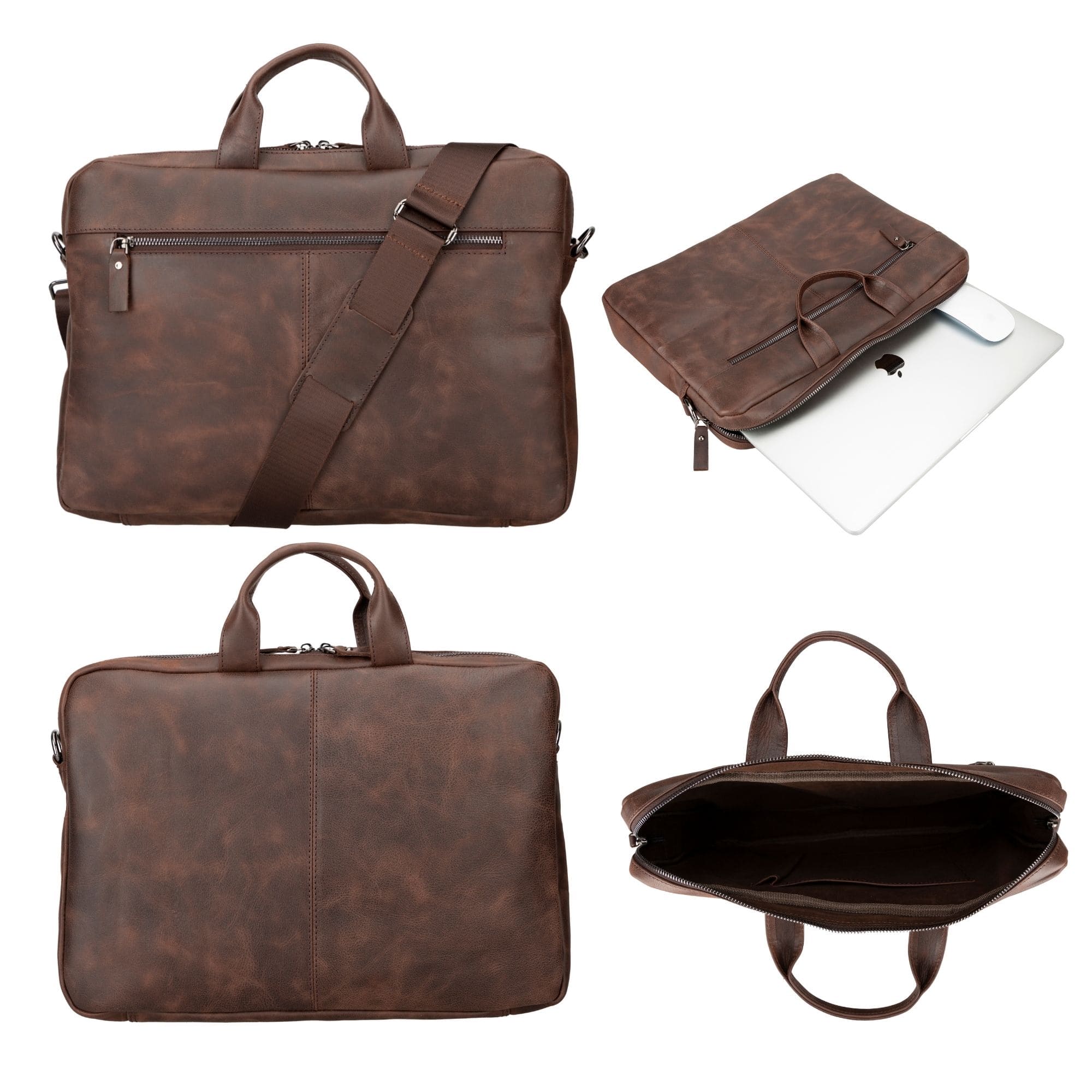 Afton MacBook Leather Sleeve and Bag - 14 Inches - Dark Brown - TORONATA