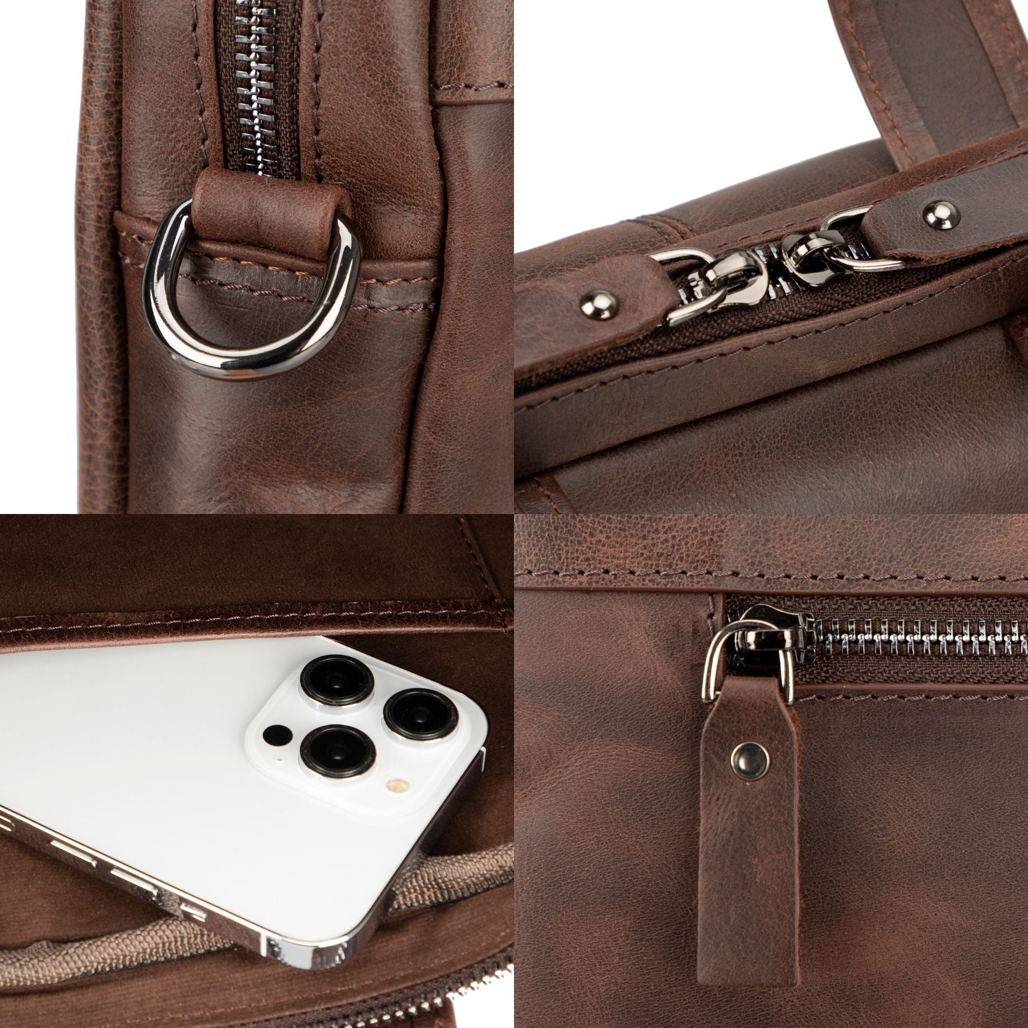 Afton MacBook Leather Sleeve and Bag - 14 Inches - Dark Brown - TORONATA