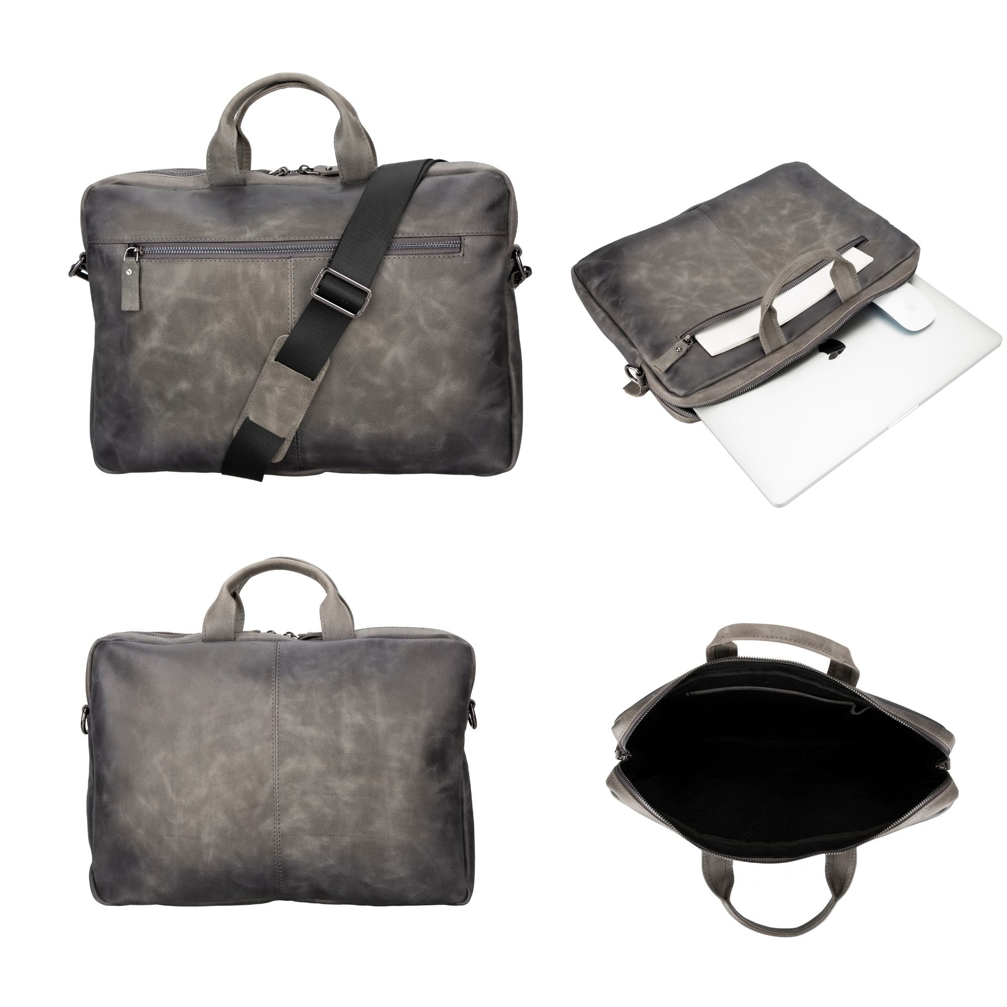 Afton MacBook Leather Sleeve and Bag - 14 Inches - Gray - TORONATA
