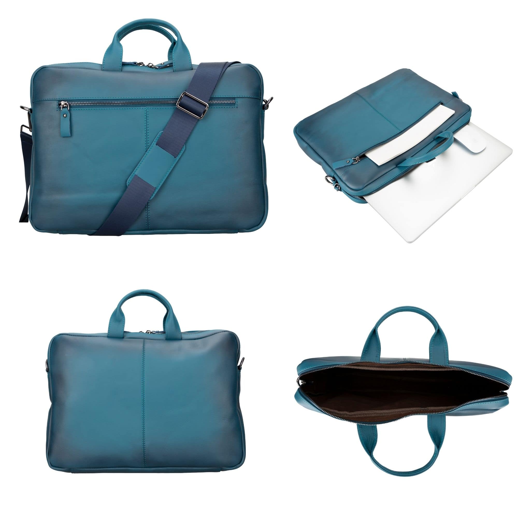 Afton MacBook Leather Sleeve and Bag - 14 Inches - Blue - TORONATA