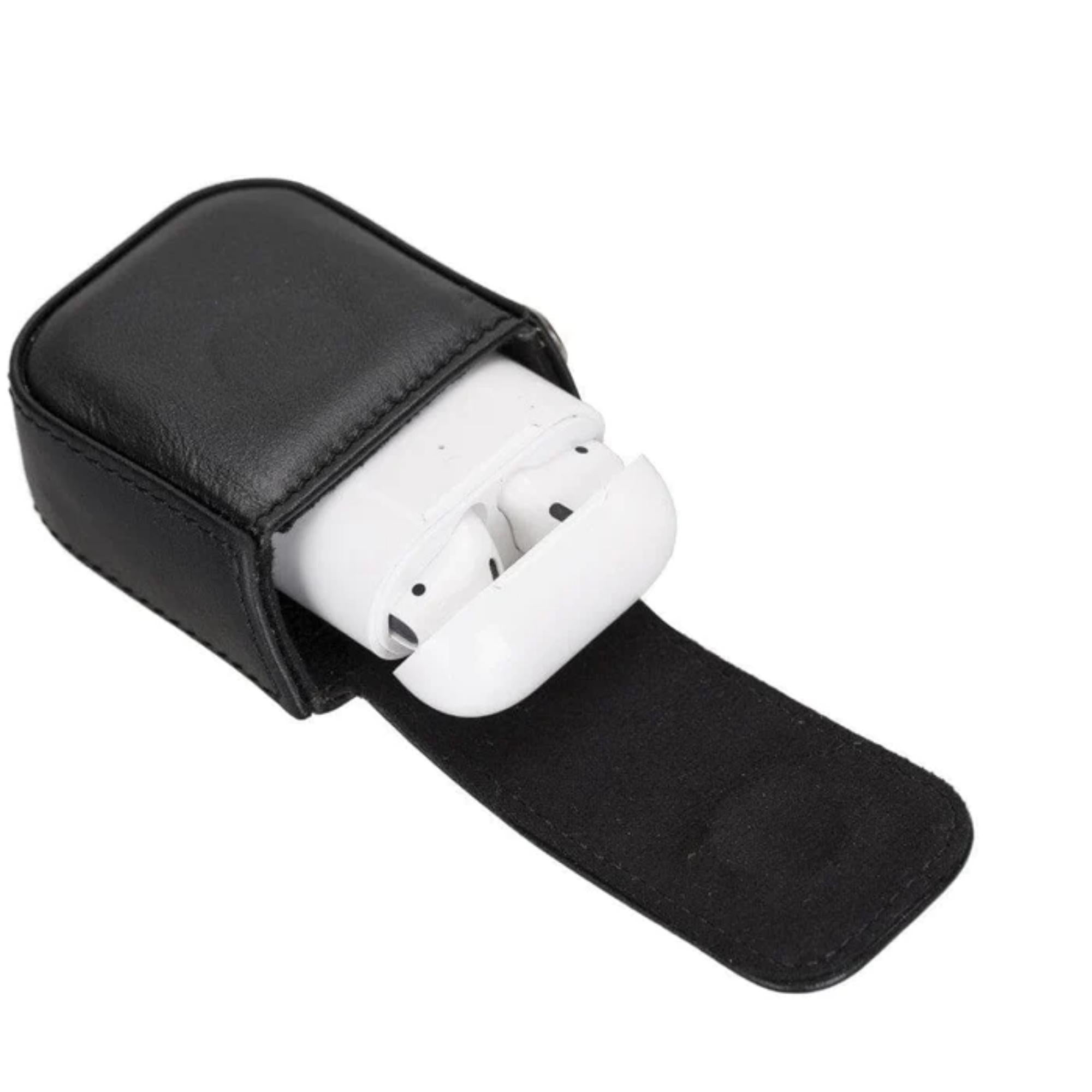 Aurora Luxury Leather AirPods Case with Attached Wrist Strap-Black-AirPods 3-2-1 Generation--TORONATA