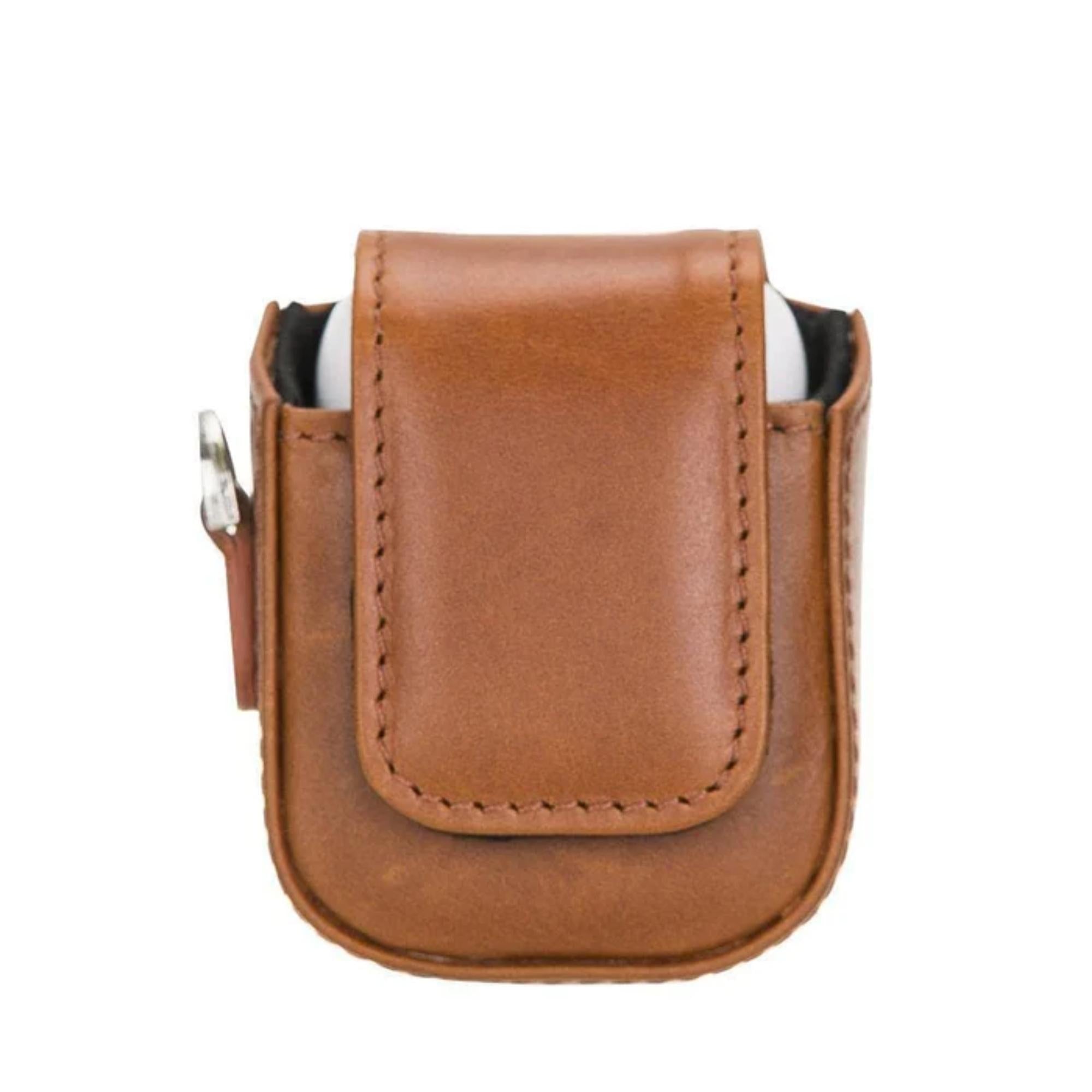 aurora luxury leather airpods case with attached wrist strap - toronata - #color_tan