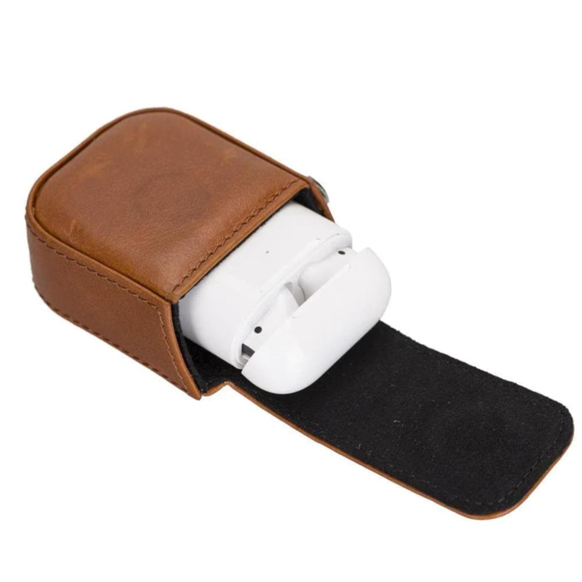 Aurora Luxury Leather AirPods Case with Attached Wrist Strap-Tan-AirPods 3-2-1 Generation--TORONATA