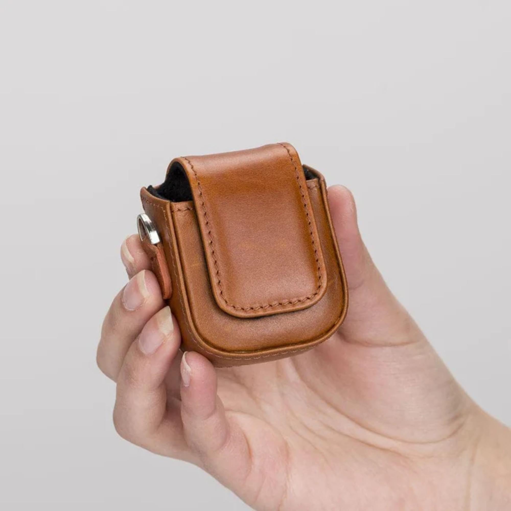 aurora luxury leather airpods case with attached wrist strap - toronata - #color_tan