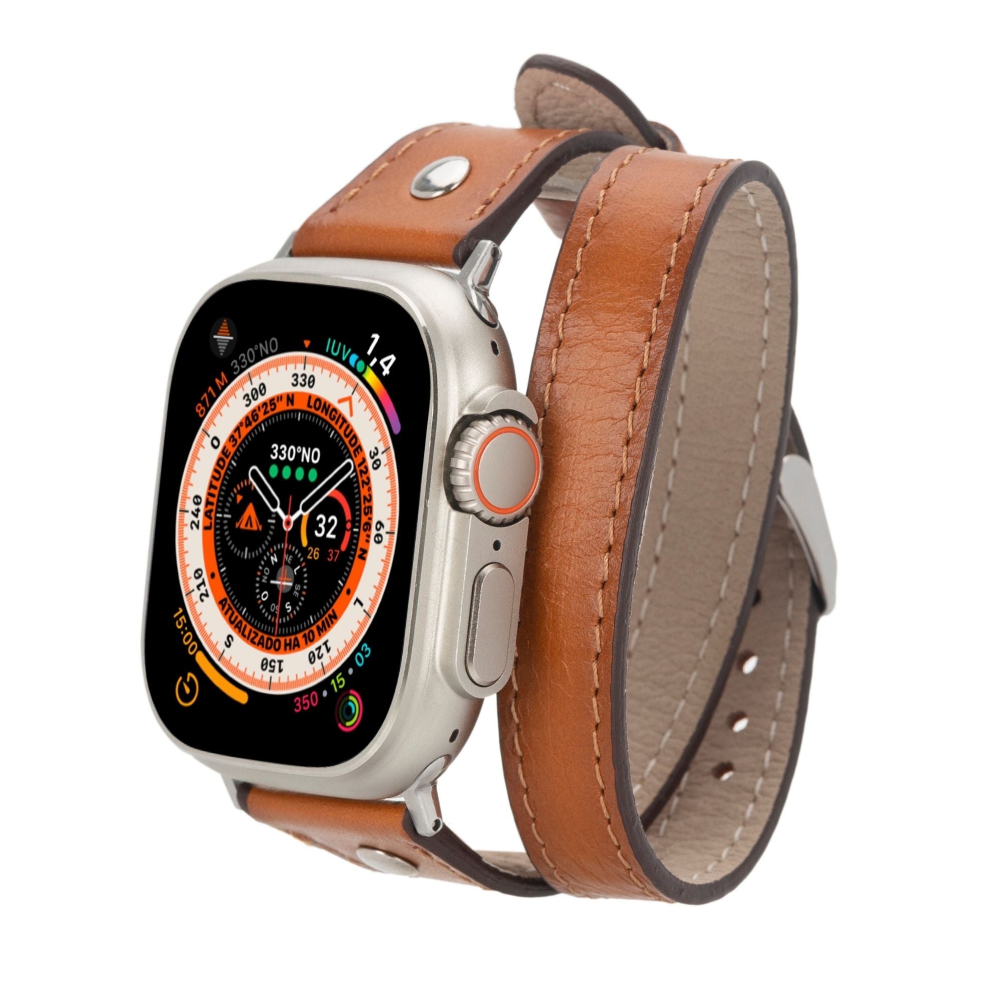 basin double tour leather bands for apple watch 9, ultra 2 and se - toronata - #color_tan