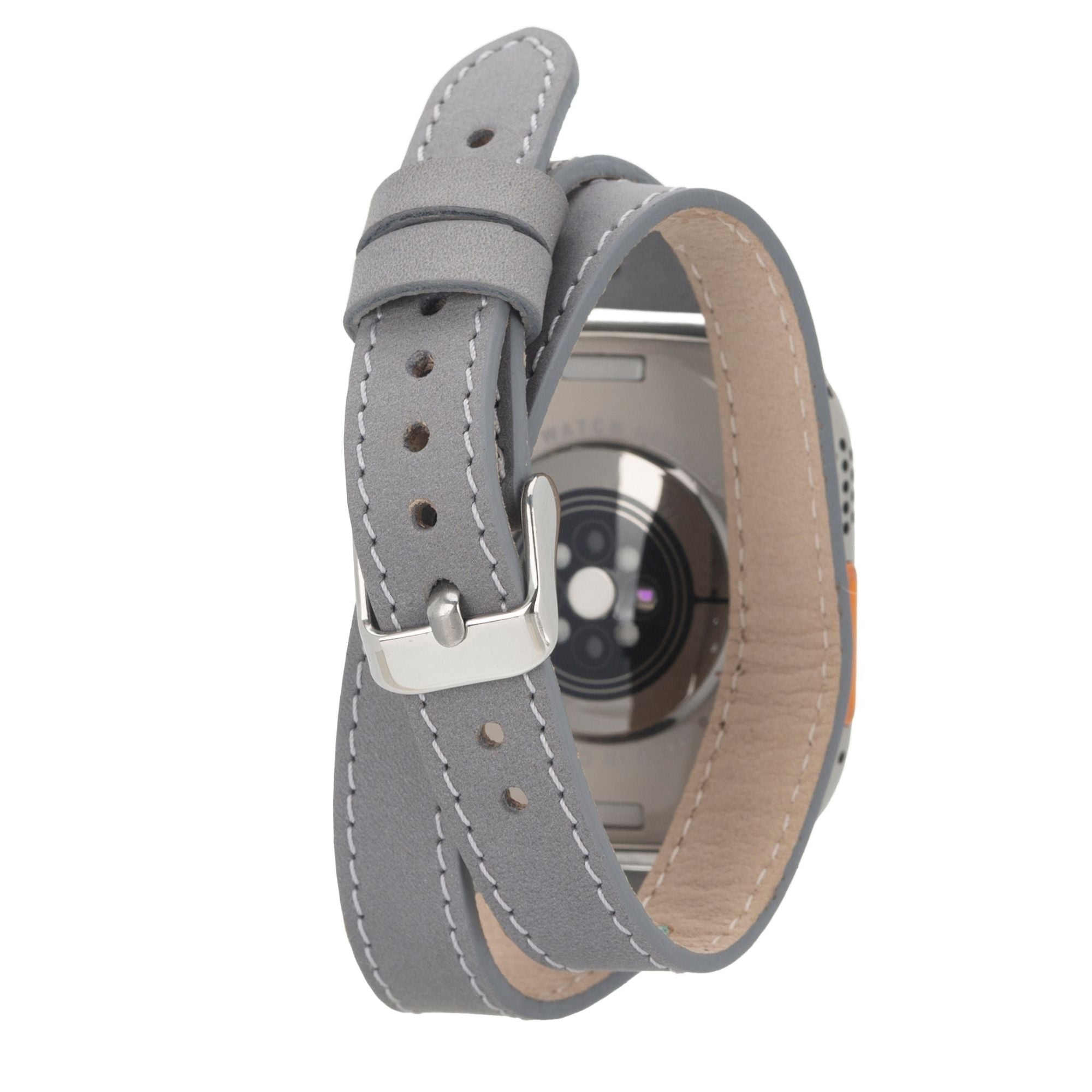 Basin Double Tour Leather Bands for Apple Watch Ultra,8,7 and SE - 45/44/42mm - Gray - TORONATA
