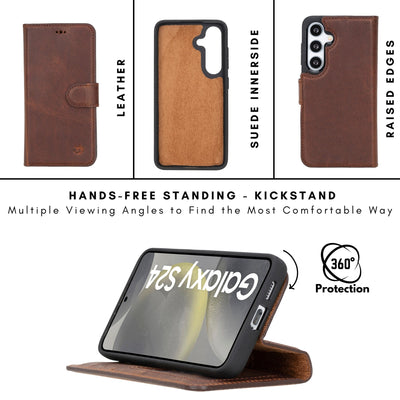 Buffalo Leather Samsung Galaxy S24 Plus Wallet with Detachable Case - TORONATA - 