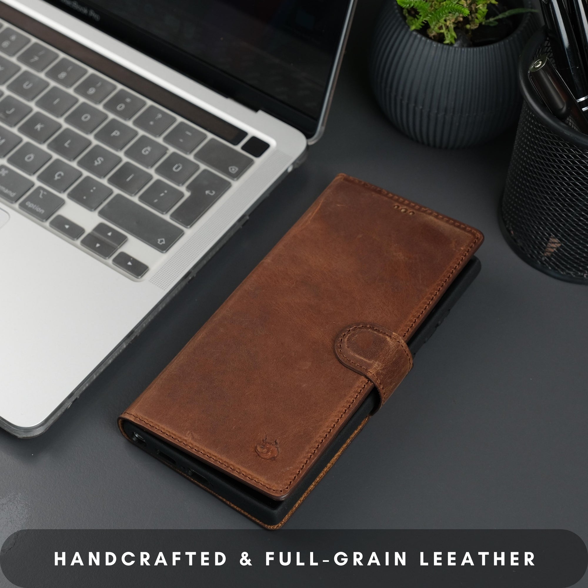 Buffalo Leather Samsung Galaxy S24 Ultra Wallet with Detachable Case-Dark Brown---TORONATA