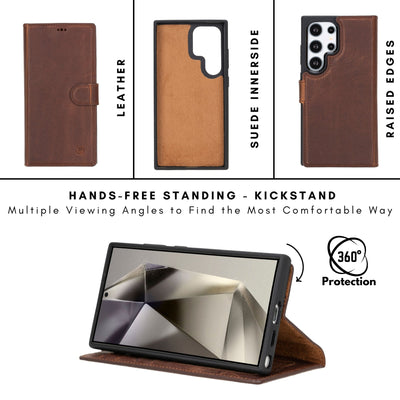 Buffalo Leather Samsung Galaxy S24 Ultra Wallet with Detachable Case - TORONATA - 