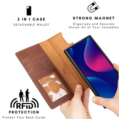 Buffalo Leather Samsung Galaxy S24 Ultra Wallet with Detachable Case - TORONATA - 