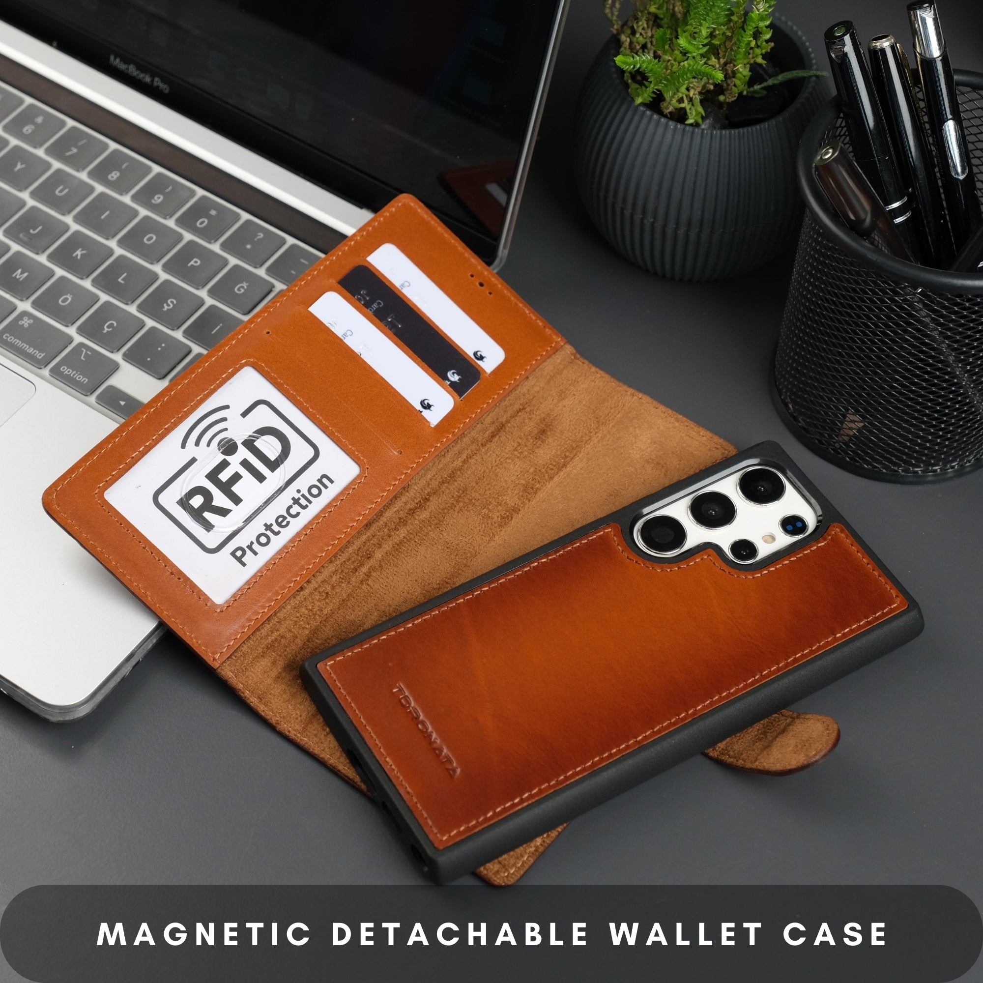 Buffalo Leather Samsung Galaxy S24 Ultra Wallet with Detachable Case - TORONATA - #color_tan