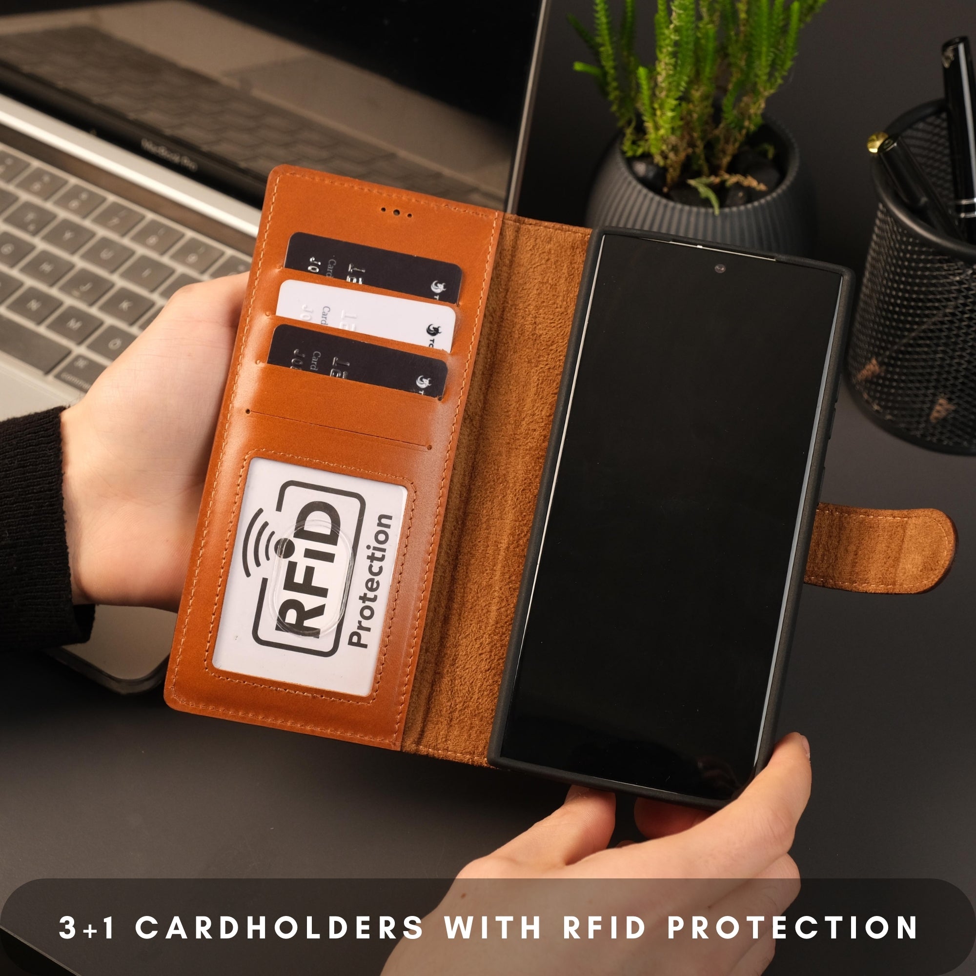 Buffalo Leather Samsung Galaxy S24 Ultra Wallet with Detachable Case - TORONATA - #color_tan