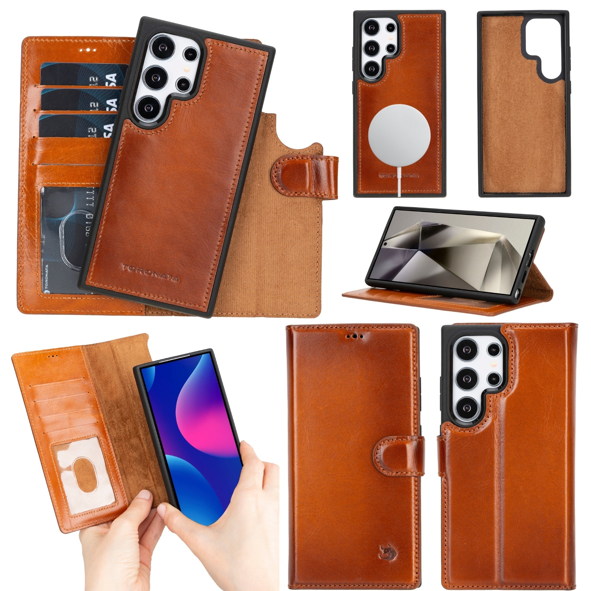 Buffalo Leather Samsung Galaxy S24 Ultra Wallet with Detachable Case - TORONATA - #color_tan