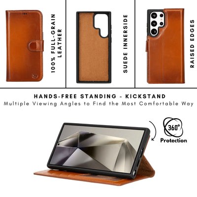 Buffalo Leather Samsung Galaxy S24 Ultra Wallet with Detachable Case - TORONATA - 
