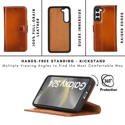 Buffalo Leather Samsung Galaxy S24 Wallet with Detachable Case - TORONATA - 