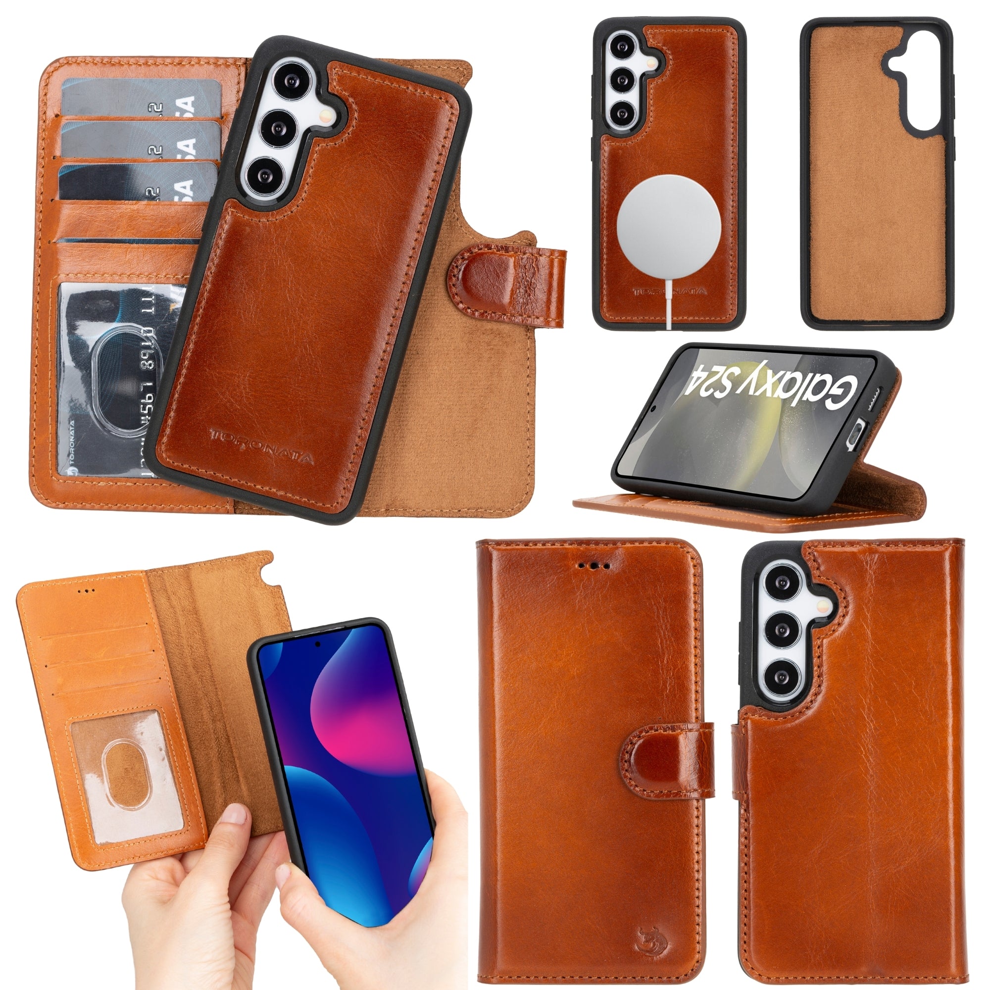 Buffalo Leather Samsung Galaxy S24 Wallet with Detachable Case-Tan---TORONATA