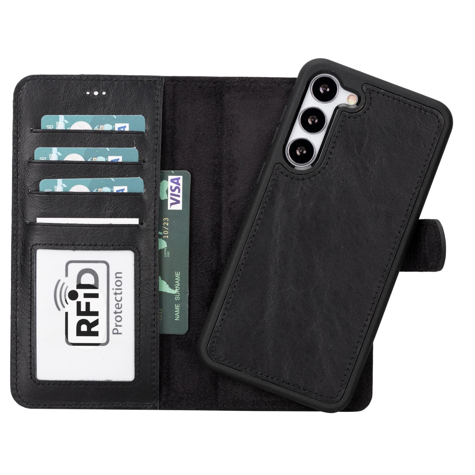 buffalo samsung galaxy s23 series detachable leather wallet case - galaxy s23 - black - toronata