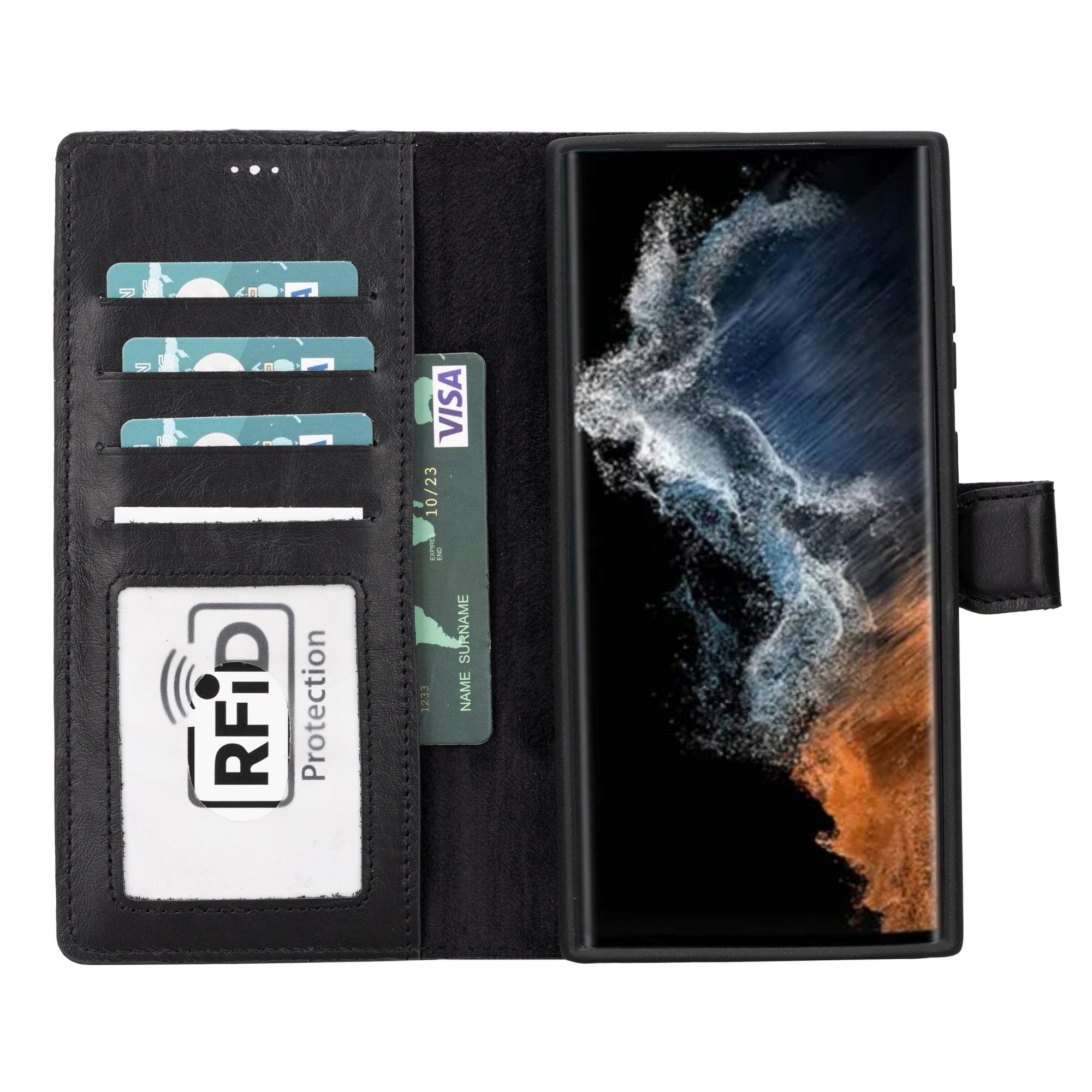 Buffalo Samsung Galaxy S23 Series Detachable Leather Wallet Case - Galaxy S23 Ultra - Black - TORONATA