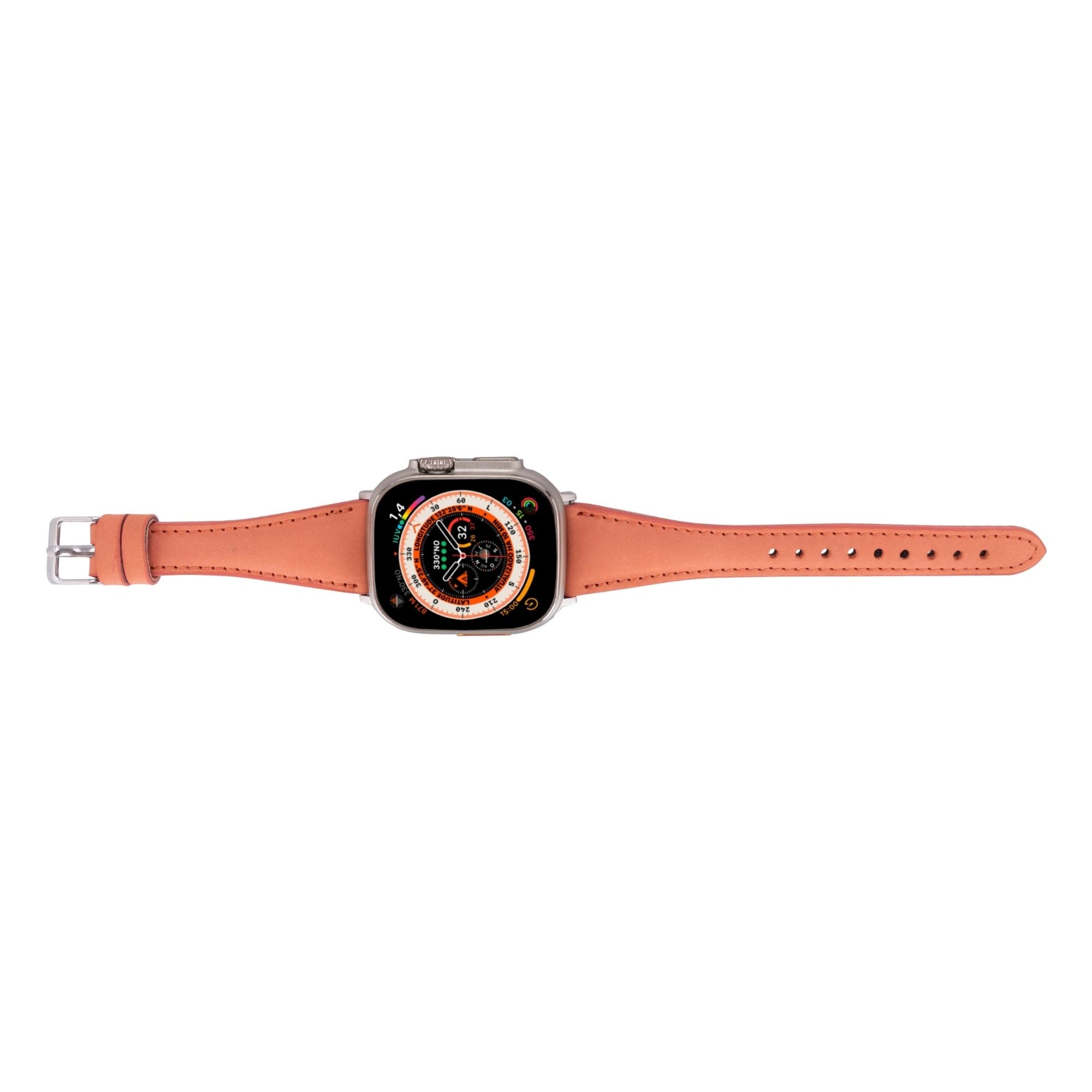 Buford Slim Leather Bands for Apple Watch 9, Ultra 2 & SE - Coral - 49mm / 45mm / 44mm / 42mm - TORONATA