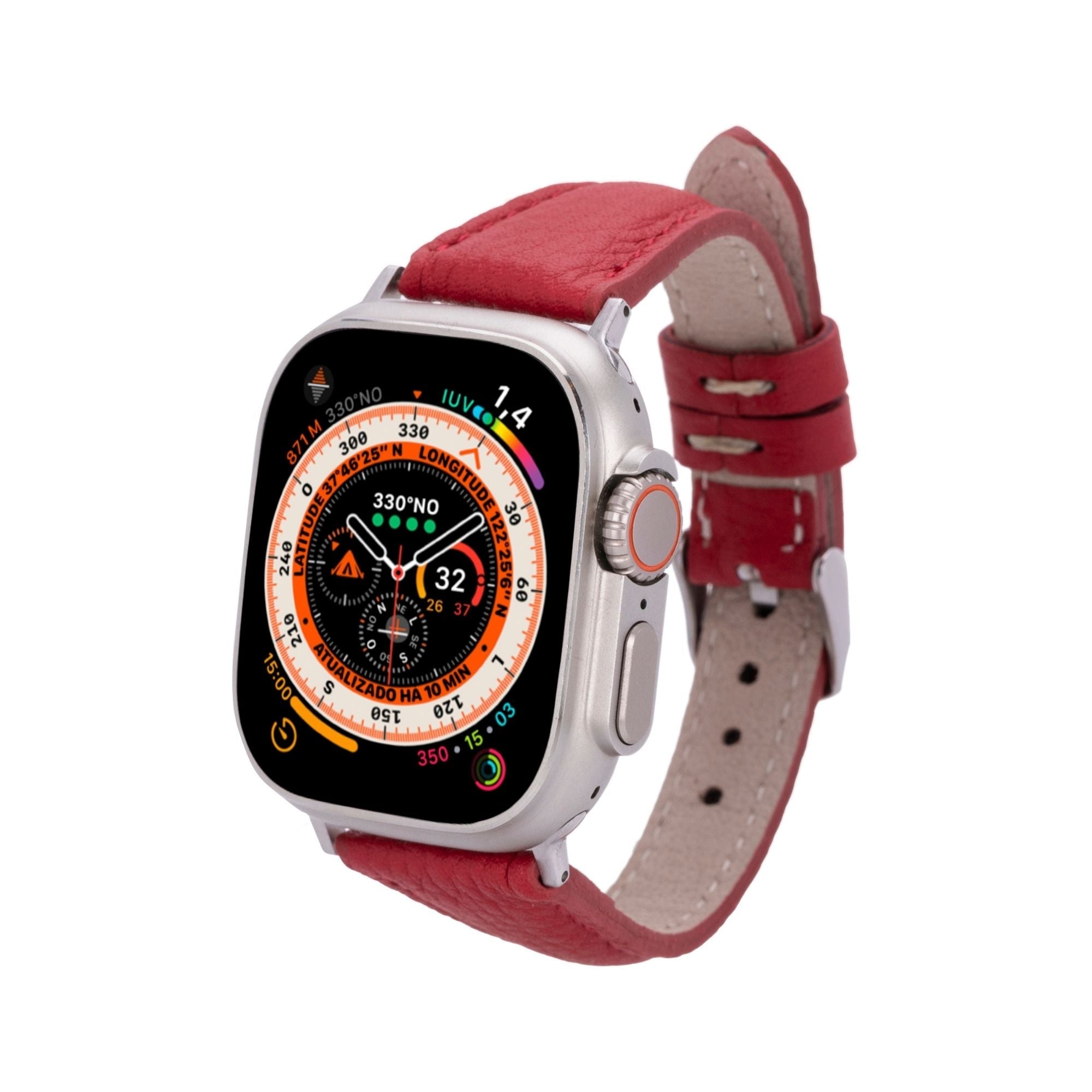 Buford Slim Leather Bands for Apple Watch 9, Ultra 2 & SE - Red - 49mm / 45mm / 44mm / 42mm - TORONATA