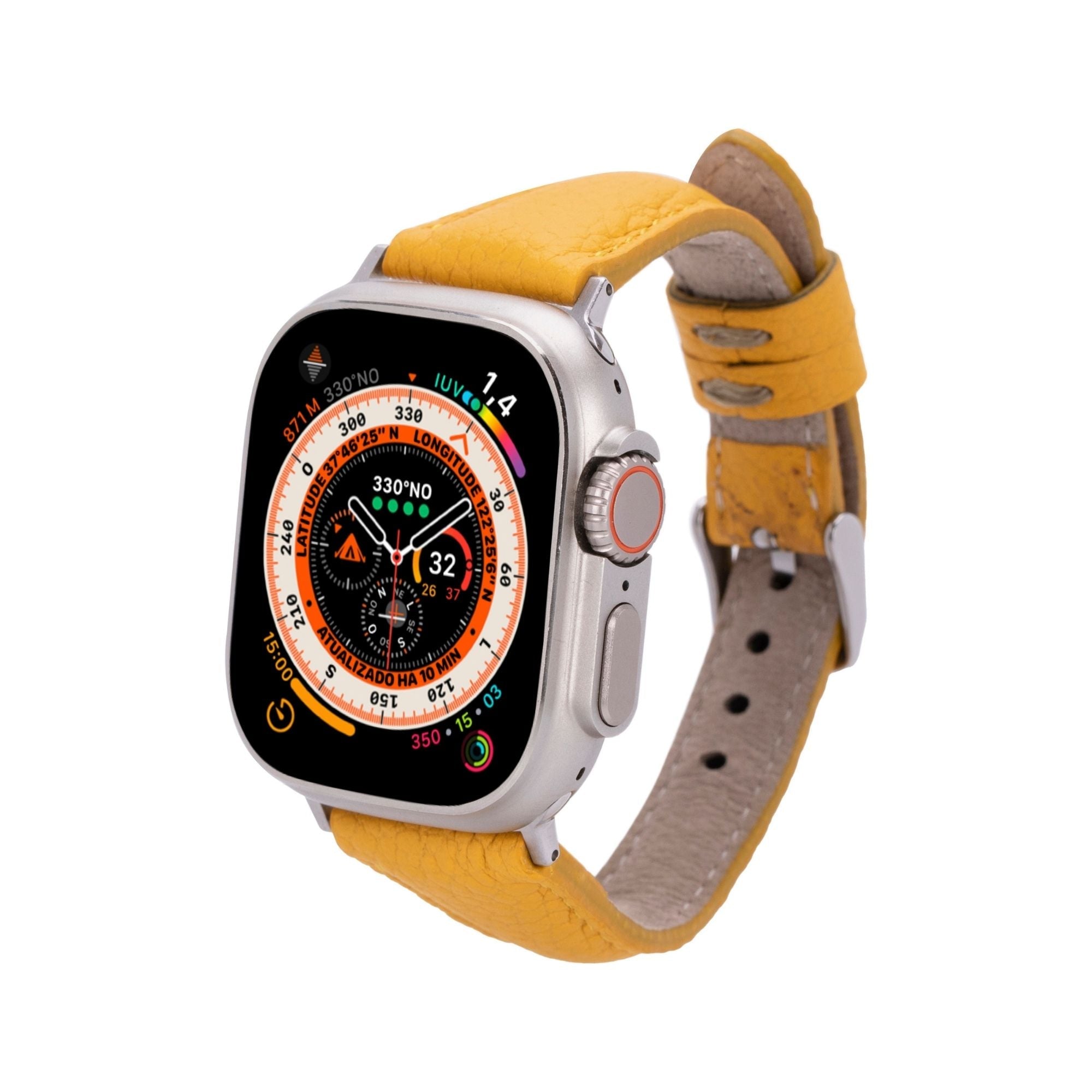 Buford Slim Leather Bands for Apple Watch 9, Ultra 2 & SE - Yellow - 49mm / 45mm / 44mm / 42mm - TORONATA