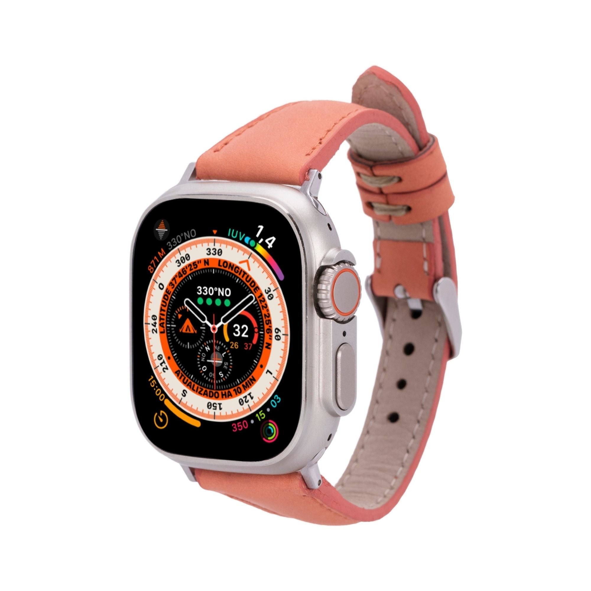 Buford Slim Leather Bands for Apple Watch 9, Ultra 2 & SE - Coral - 49mm / 45mm / 44mm / 42mm - TORONATA