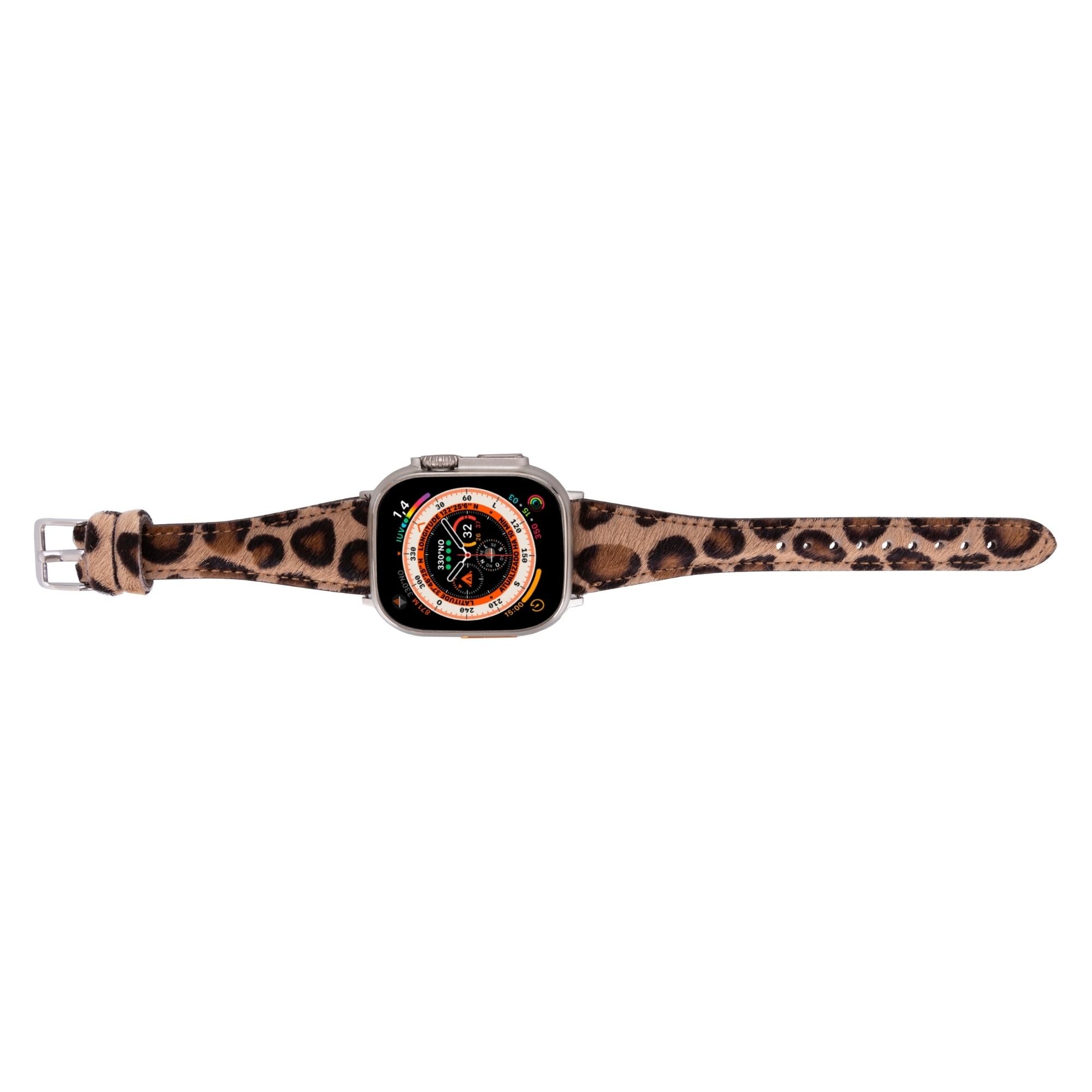 Buford Slim Leather Bands for Apple Watch 9, Ultra 2 & SE - Leopard Hairy - 49mm / 45mm / 44mm / 42mm - TORONATA