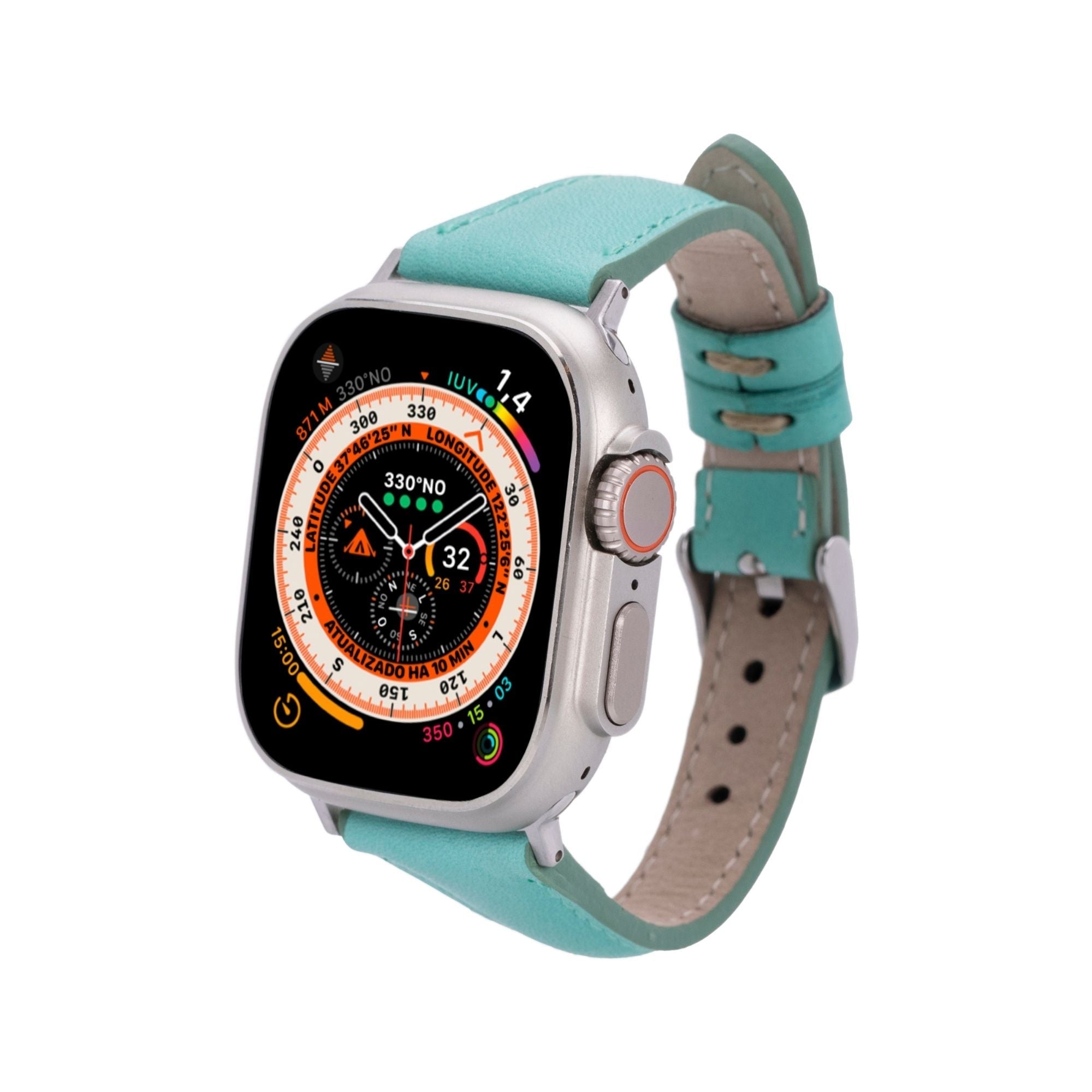 Buford Slim Leather Bands for Apple Watch 9, Ultra 2 & SE - Turquoise - 49mm / 45mm / 44mm / 42mm - TORONATA