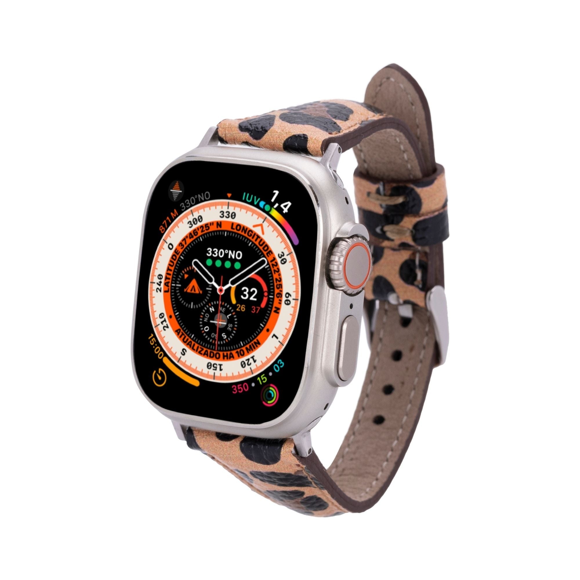 Buford Slim Leather Bands for Apple Watch 9, Ultra 2 & SE - Leopard Print - 49mm / 45mm / 44mm / 42mm - TORONATA