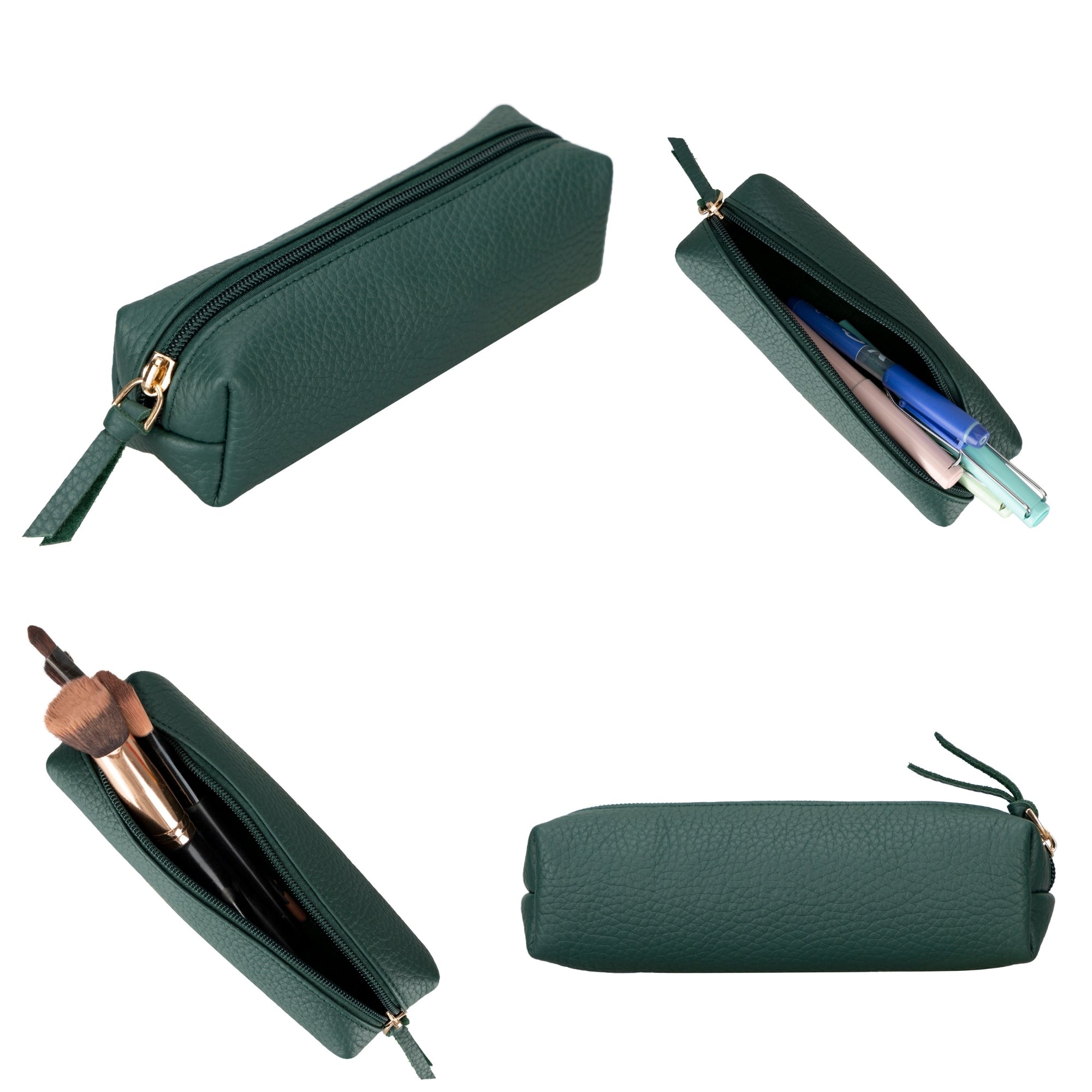 Centennial Multipurpose Leather Pencil Case and Makeup Bag-Green---TORONATA