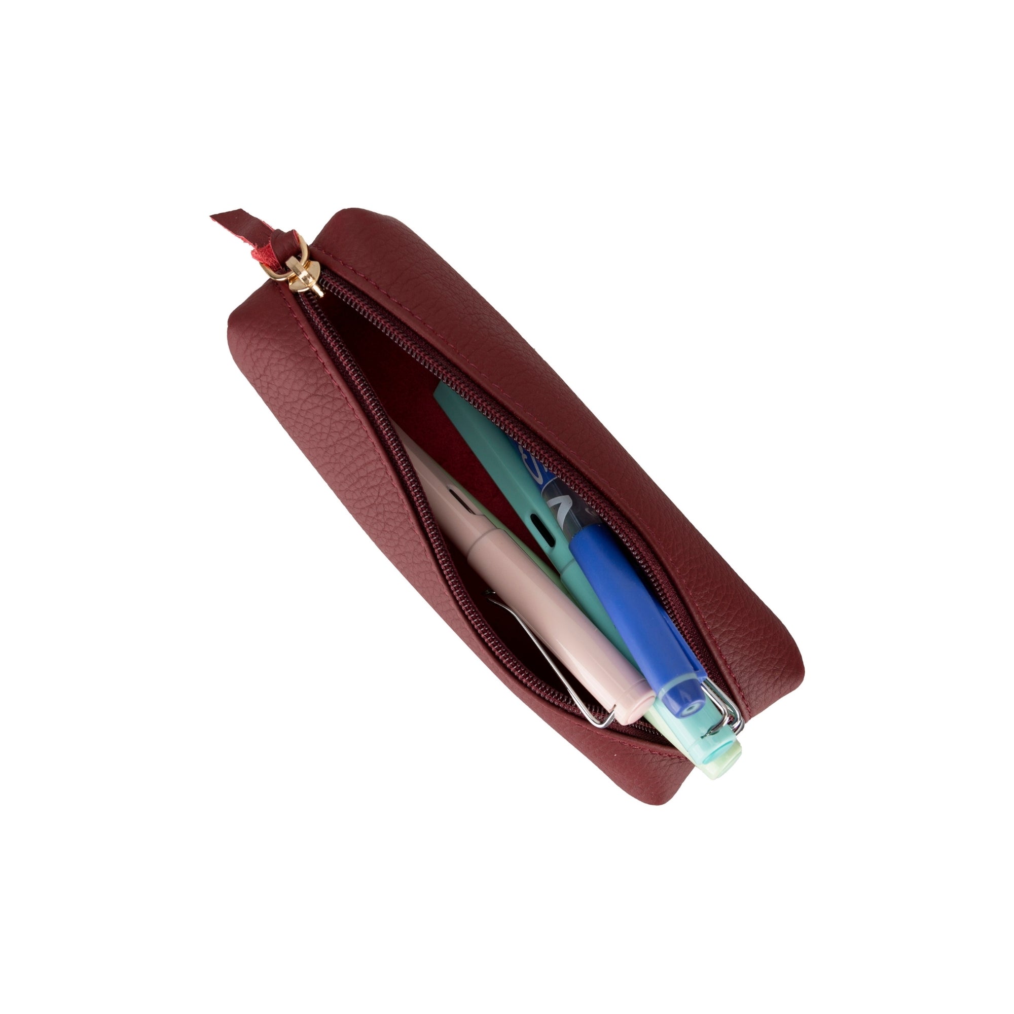 Centennial Multipurpose Leather Pencil Case and Makeup Bag-Maroon---TORONATA