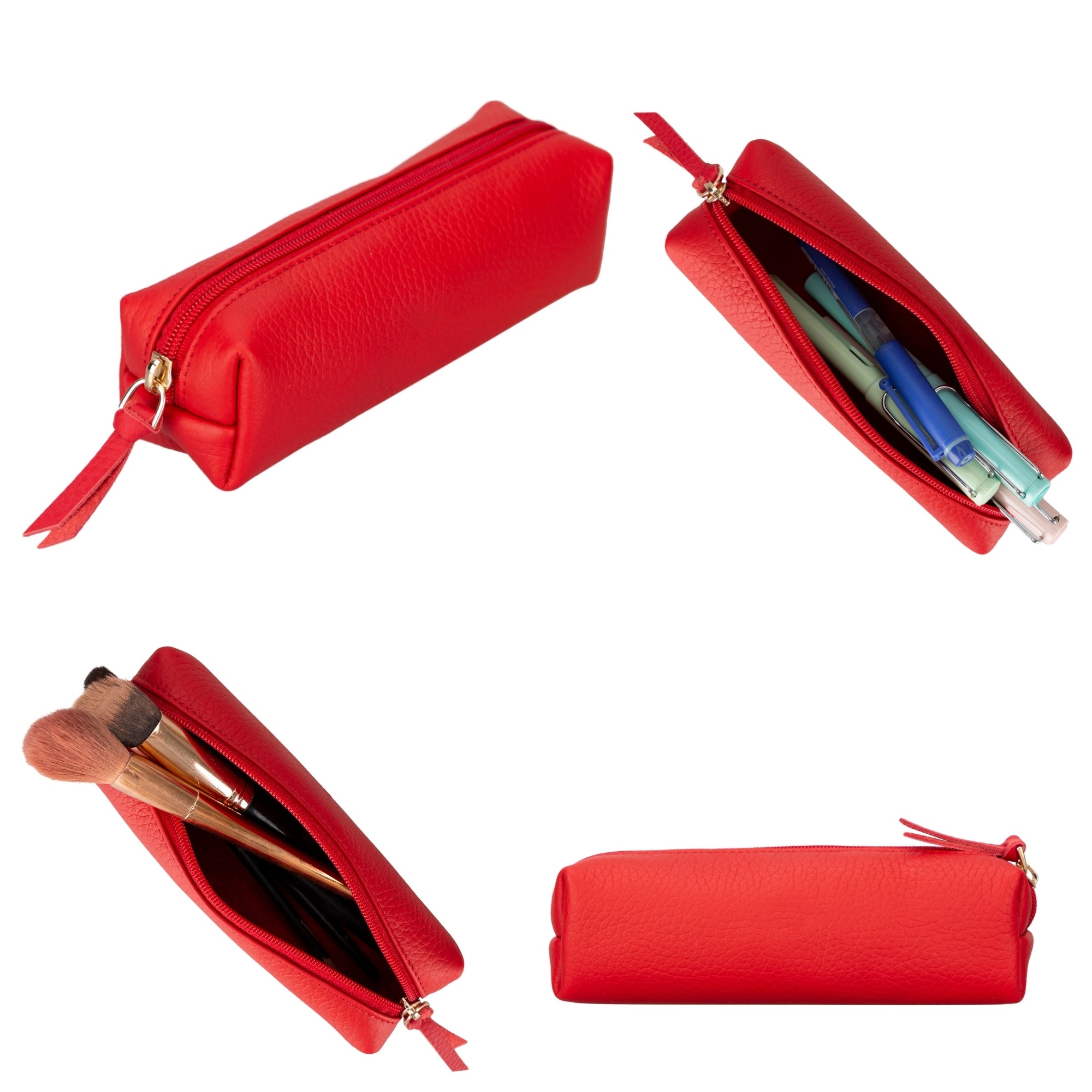 Centennial Multipurpose Leather Pencil Case and Makeup Bag-Red---TORONATA