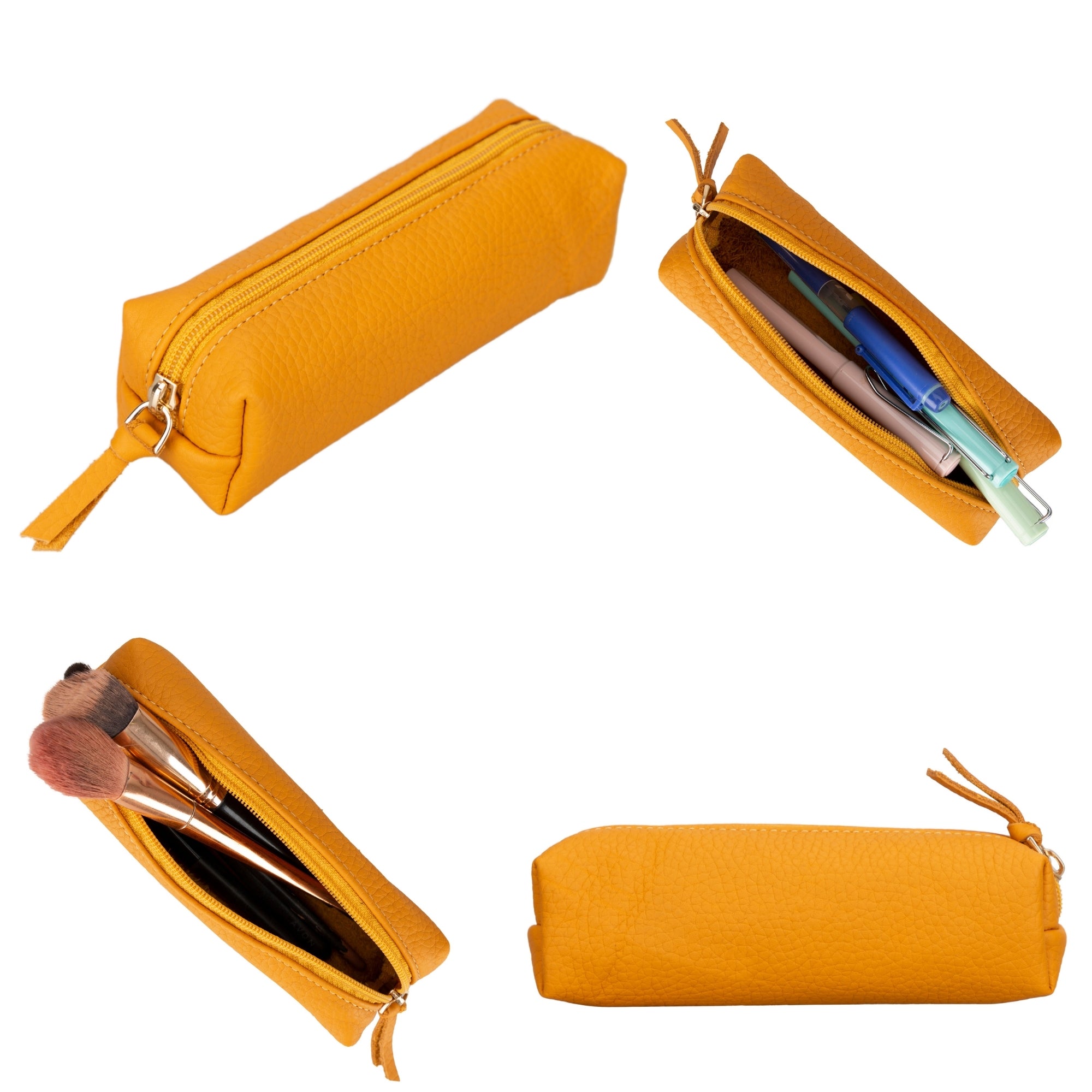 Centennial Multipurpose Leather Pencil Case and Makeup Bag-Yellow---TORONATA