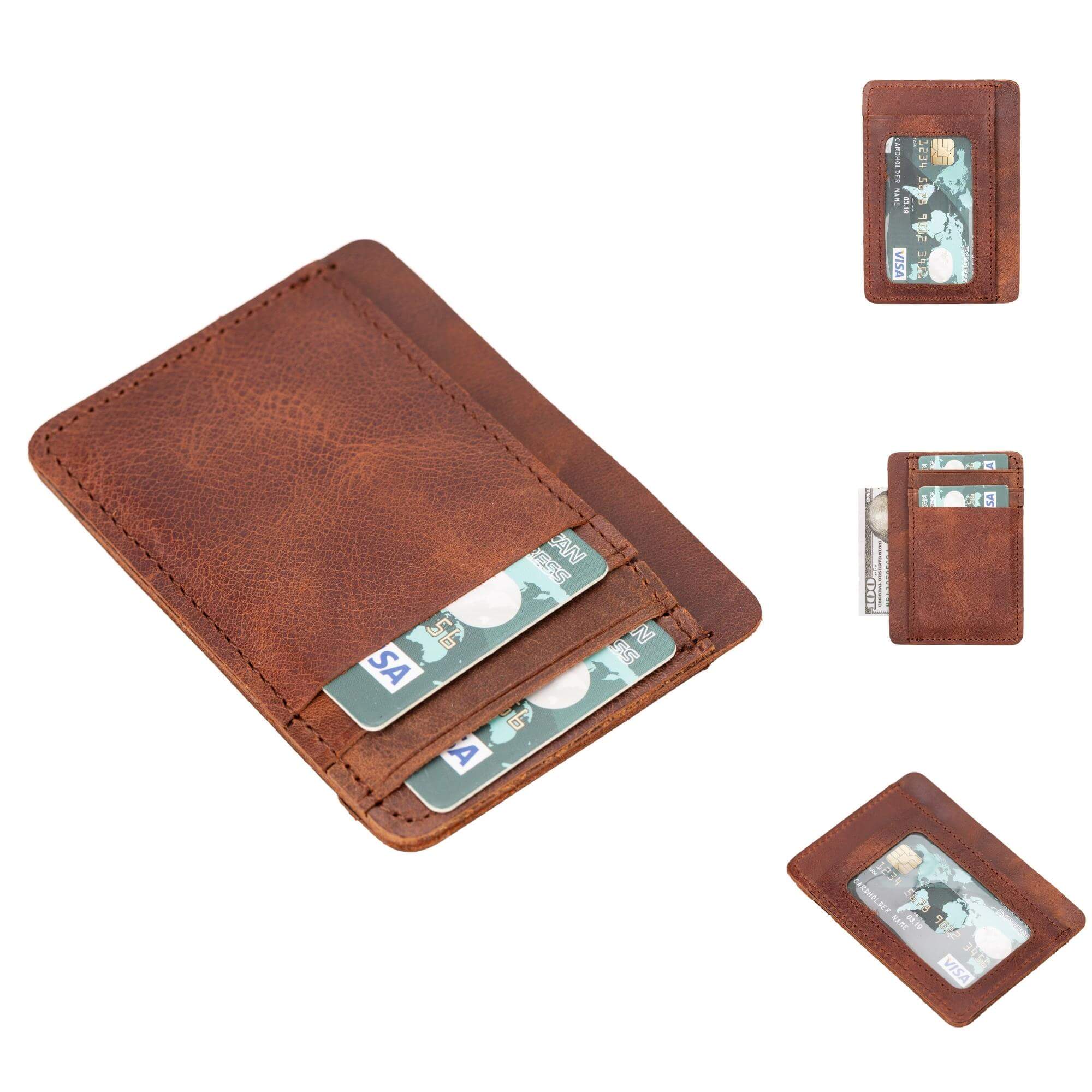Cody Leather Card Holder and Wallet for Unisex - Walnut - TORONATA
