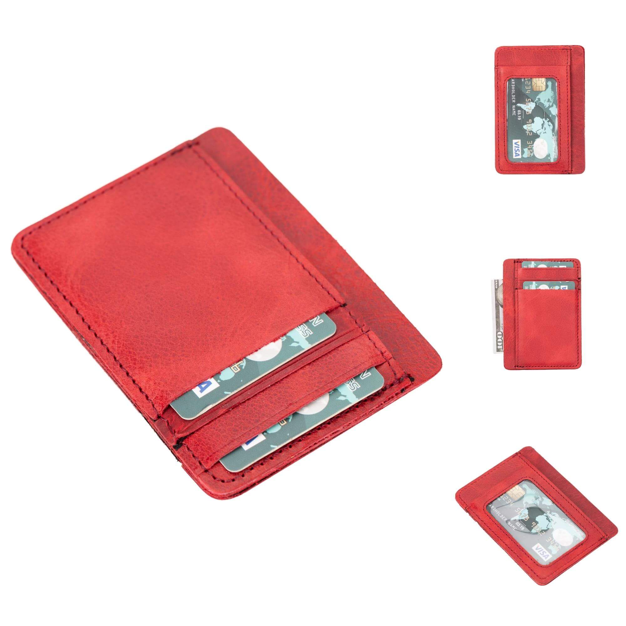 Cody Leather Card Holder and Wallet for Unisex - Red - TORONATA